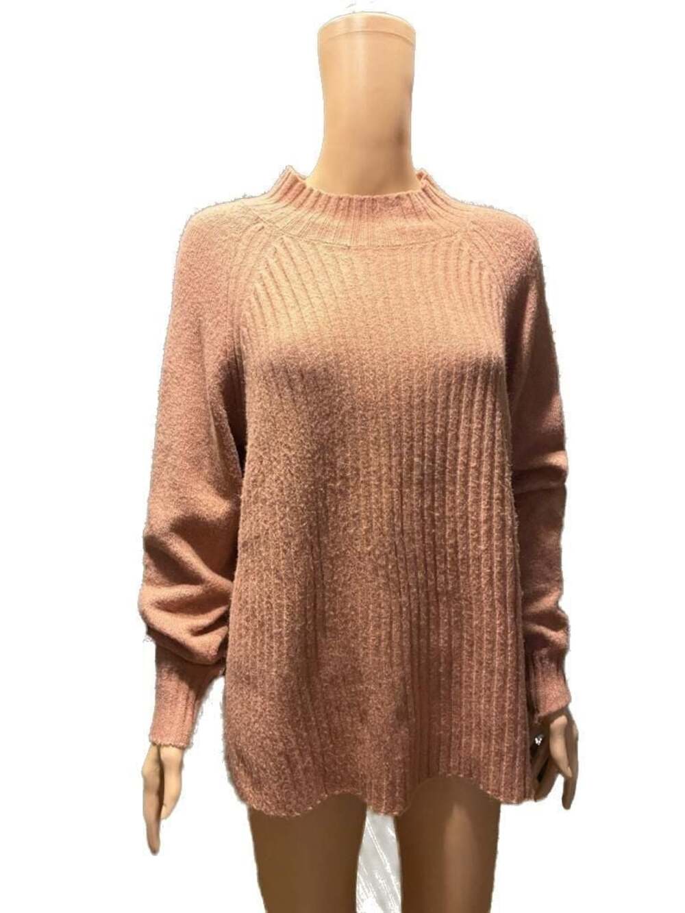 Becool Ribbed Mock Neck Sweater Dusty Rose Size S/M